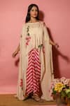 Buy_Meher By Islie_Pink Crepe Round Neck Printed And Cream Skirt Set _at_Aza_Fashions