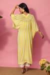 Shop_Meher By Islie_Yellow Crepe Collared Striped Designer Dress _at_Aza_Fashions