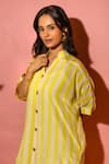 Meher By Islie_Yellow Crepe Collared Striped Designer Dress _Online_at_Aza_Fashions