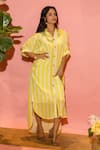 Buy_Meher By Islie_Yellow Crepe Collared Striped Designer Dress _Online_at_Aza_Fashions