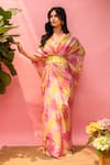 Buy_Meher By Islie_Pink Crepe Tassels V-neck Printed Designer Dress With _at_Aza_Fashions