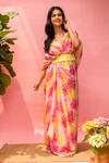 Buy_Meher By Islie_Pink Crepe Tassels V-neck Printed Designer Dress With _Online_at_Aza_Fashions