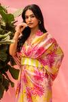 Shop_Meher By Islie_Pink Crepe Tassels V-neck Printed Designer Dress With _Online_at_Aza_Fashions