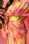 Meher By Islie_Pink Crepe Tassels V-neck Printed Designer Dress With _at_Aza_Fashions