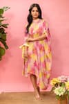 Buy_Meher By Islie_Pink Crepe Tassels High Neck Asymmetric Printed Dress _at_Aza_Fashions