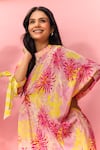 Buy_Meher By Islie_Pink Crepe Tassels High Neck Asymmetric Printed Dress _Online_at_Aza_Fashions