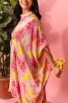 Meher By Islie_Pink Crepe Tassels High Neck Asymmetric Printed Dress _at_Aza_Fashions