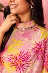 Buy_Meher By Islie_Pink Crepe Tassels High Neck Asymmetric Printed Dress 