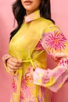Shop_Meher By Islie_Pink Crepe Tassels Collared Printed And Yellow Skirt Set _Online_at_Aza_Fashions