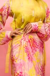 Meher By Islie_Pink Crepe Tassels Collared Printed And Yellow Skirt Set _at_Aza_Fashions