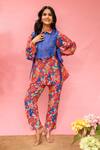 Buy_Meher By Islie_Multi Color Crepe Tassels Collared, Round Neck Printed Pant Set With Cape _at_Aza_Fashions