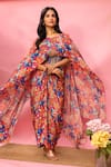 Buy_Meher By Islie_Multi Color Crepe, Net Tassels Round Neck Printed Dress _at_Aza_Fashions