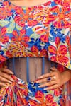 Shop_Meher By Islie_Multi Color Crepe, Net Tassels Round Neck Printed Dress _Online_at_Aza_Fashions