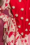 Buy_Meher By Islie_Red Crepe Pearls Collared Printed Pant Set 