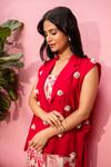 Buy_Meher By Islie_Red Crepe Pearls Round Neck Printed Dress And Coat Set _Online_at_Aza_Fashions