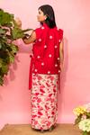 Shop_Meher By Islie_Red Crepe Pearls Round Neck Printed Dress And Coat Set _at_Aza_Fashions