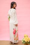 Shop_Meher By Islie_White Crepe Tassels Round Neck Floral Printed Designer Dress _at_Aza_Fashions