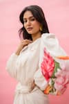 Buy_Meher By Islie_White Crepe Tassels Round Neck Floral Printed Designer Dress _Online_at_Aza_Fashions