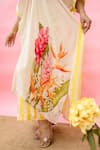 Meher By Islie_White Crepe Embroidery V-neck Printed Kaftan With Pant _at_Aza_Fashions