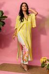 Shop_Meher By Islie_Yellow Crepe V-neck Printed Kurta Set _at_Aza_Fashions