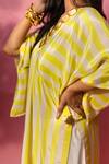 Meher By Islie_Yellow Crepe V-neck Printed Kurta Set _Online_at_Aza_Fashions