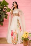 Buy_Meher By Islie_White Crepe Sequins Round Neck Hand Embroidered Skirt Set _at_Aza_Fashions