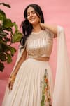 Buy_Meher By Islie_White Crepe Sequins Round Neck Hand Embroidered Skirt Set _Online_at_Aza_Fashions