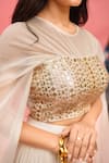 Meher By Islie_White Crepe Sequins Round Neck Hand Embroidered Skirt Set _at_Aza_Fashions