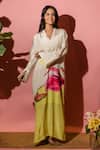 Buy_Meher By Islie_White Crepe V-neck Printed Natural Dress With Slip _at_Aza_Fashions