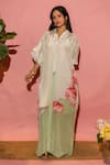 Meher By Islie_White Crepe Tassels Collared Printed Natural Dress _Online_at_Aza_Fashions