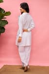 Meher By Islie_White Crepe Collared Hand Painted Pant Set 