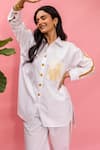 Shop_Meher By Islie_White Crepe Collared Hand Painted Pant Set _Online_at_Aza_Fashions