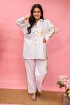 Buy_Meher By Islie_White Crepe Collared Hand Painted Pant Set _at_Aza_Fashions