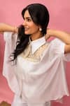Buy_Meher By Islie_White Crepe Embroidery Collared, Round Neck Hand Pant Set _Online_at_Aza_Fashions