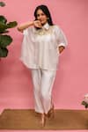 Shop_Meher By Islie_White Crepe Embroidery Collared, Round Neck Hand Pant Set _Online_at_Aza_Fashions