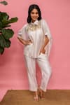 Buy_Meher By Islie_White Crepe Embroidery Collared, Round Neck Hand Pant Set _at_Aza_Fashions
