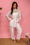Buy_Meher By Islie_White Crepe Embroidery Collared, Round Neck Printed Hand Pant Set _at_Aza_Fashions