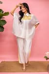 Buy_Meher By Islie_White Crepe Embroidery Collared, Round Neck Printed Pant Set With Bustier _at_Aza_Fashions