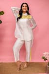Buy_Meher By Islie_White Crepe Embroidery Collared, Round Neck Printed Hand Pant Set _at_Aza_Fashions