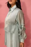 Buy_Meher By Islie_Sky Blue Crepe Embroidery Collared Hand Pant Set _Online_at_Aza_Fashions