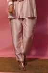 Meher By Islie_Peach Crepe Embroidery Collared, Round Neck Hand Pant Set _Online_at_Aza_Fashions