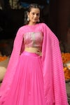 Buy_Meher By Islie_Pink Georgette, Silk, Net, Chinon Embroidery, Hot Hand Blouse Lehenga Set _Online_at_Aza_Fashions
