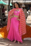 Buy_Meher By Islie_Pink Georgette, Silk Embroidery Round Neck Hot Hand Designer Set _at_Aza_Fashions