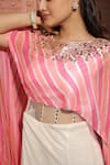 Meher By Islie_Pink Georgette, Crepe, Net, Shantoon Embroidery Round Multi Colour Hand Dress _Online_at_Aza_Fashions