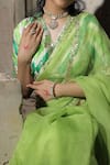 Shop_Meher By Islie_Green Organza Embroidery Round Neck Hand Saree And Blouse Set _at_Aza_Fashions