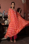 Buy_Meher By Islie_Orange Georgette, Shantoon Embroidery V-neck Hand Kaftan Set _at_Aza_Fashions