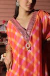 Shop_Meher By Islie_Orange Georgette, Shantoon Embroidery V-neck Hand Kaftan Set _at_Aza_Fashions