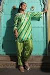 Buy_Meher By Islie_Green Georgette, Shantoon Embroidery Round Neck Hand Kurta And Salwar Set _at_Aza_Fashions