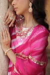 Shop_Meher By Islie_Pink Organza Sequins Round Neck Hand Embroidered Leheriya Kurta Set _at_Aza_Fashions