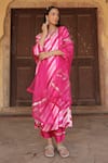 Buy_Meher By Islie_Pink Organza Sequins Round Neck Hand Embroidered Leheriya Kurta Set _at_Aza_Fashions